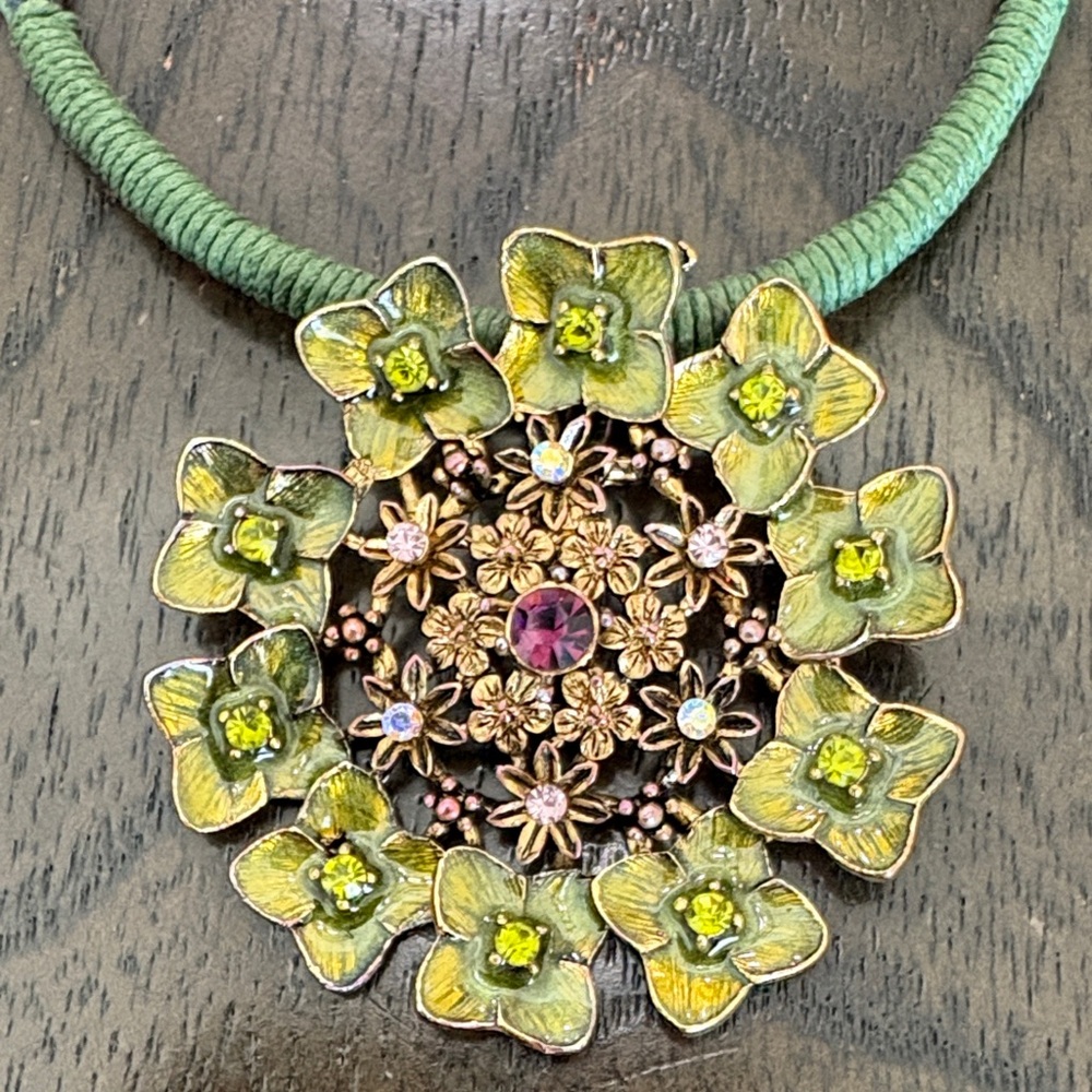 Green and Gold Floral Necklace